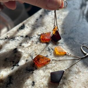 925 TRI COLOR BALTIC AMBER DANGLE EARRINGS